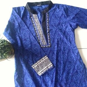 Intricate blue Indian Kurta shirt